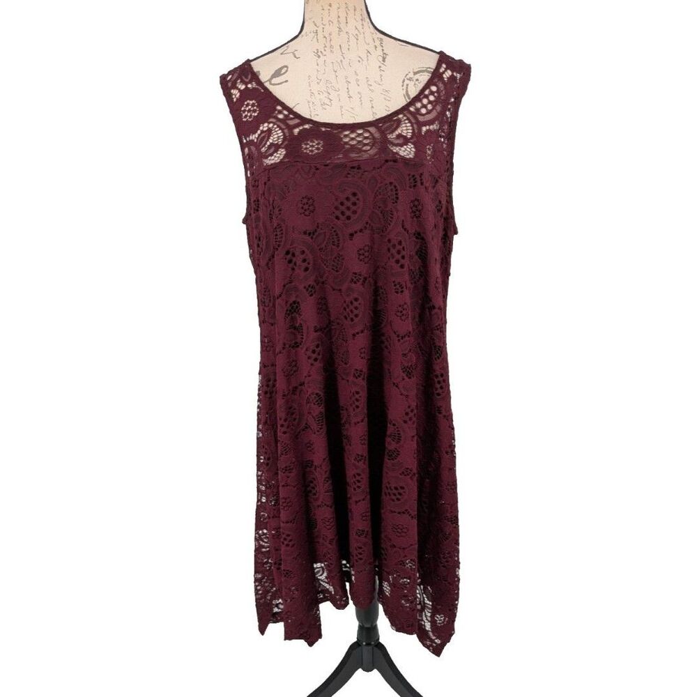 ROBBIE BEE Dress SiZE 18W Burgundy Lace Nylon Blend Weddings Cocktails Galas